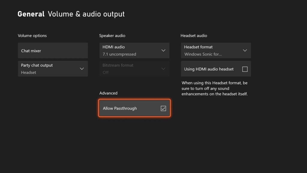 Xbox Passthrough Audio