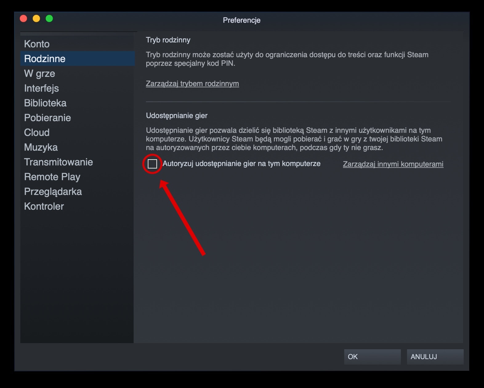 Udostępnianie gier na Steam