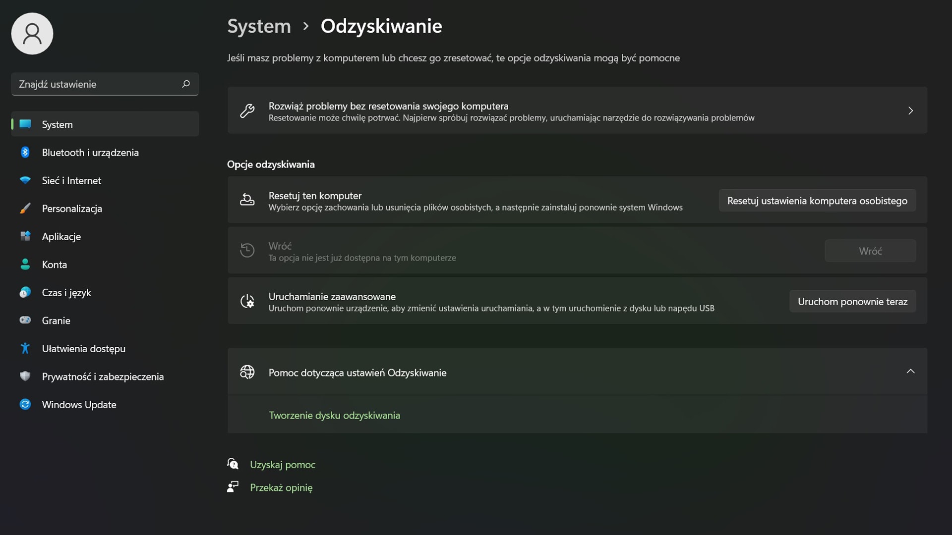 Przywracanie komputera do stanu początkowego